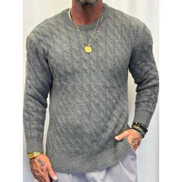 Angora Örgü Kazak Gri