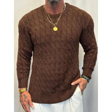 Angora Örgü Kazak Kahverengi