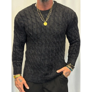 Angora Örgü Kazak Siyah