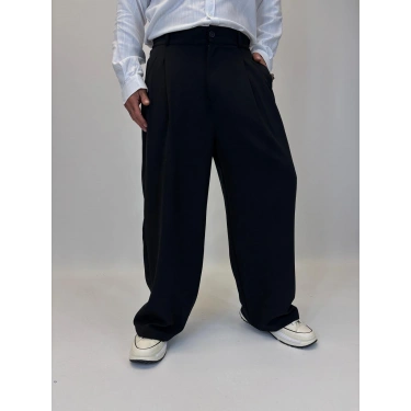 Baloon Pileli Pamuk Saten Pantolon Siyah