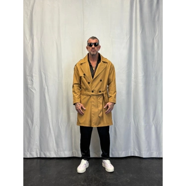 Bond Kaplamalı Kuşaklı Trenchcoat Camel