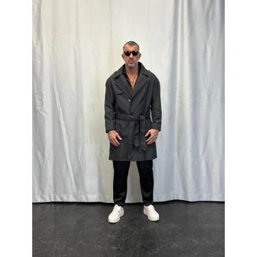 Bond Kaplamalı Kuşaklı Trenchcoat Siyah