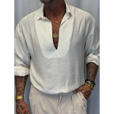 Cherry V Yaka Gömlek Beyaz