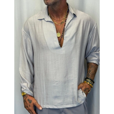 Cherry V Yaka Gömlek Gri