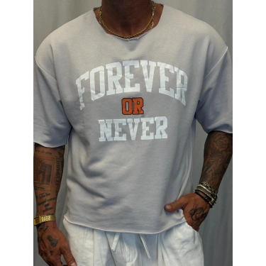 Crop Kısa Kol Baskılı Gri