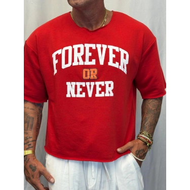 Crop Kısa Kol Baskılı Kırmızı