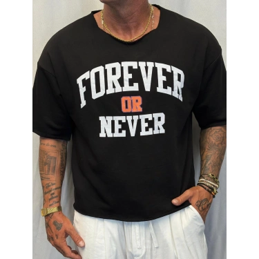 Crop Kısa Kol Baskılı Siyah