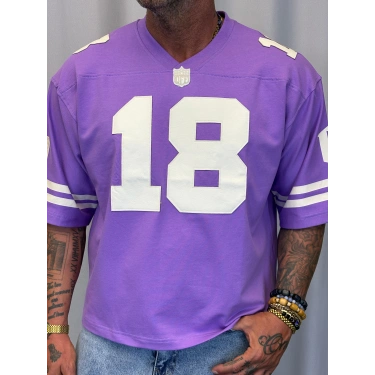 Derin Nakışlı Amerikan T-Shirt Mor