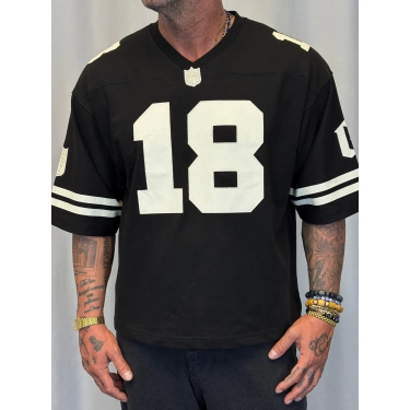 Derin Nakışlı Amerikan T-Shirt Siyah