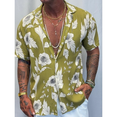 Desenli Kısa Kol Gömlek Yeşil