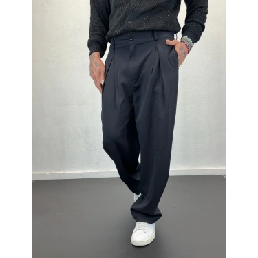 Double Kumaş Pileli Pantolon Siyah