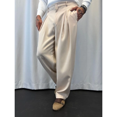 Double Kumaş Pileli Pantolon Bej