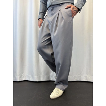 Double Kumaş Pileli Pantolon Gri