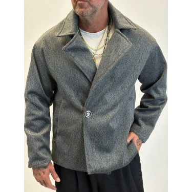 Fransız Cashmere Kruvaze Tek Düğme Kaban Antrasit