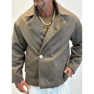 Fransız Cashmere Kruvaze Tek Düğme Kaban Bej