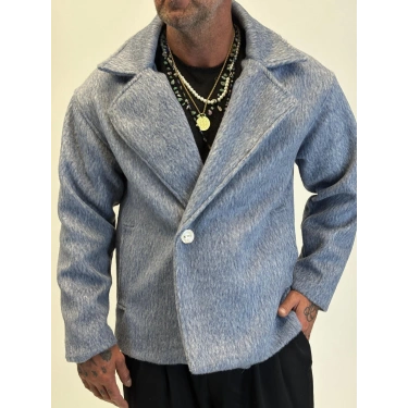 Fransız Cashmere Kruvaze Tek Düğme Kaban Gri