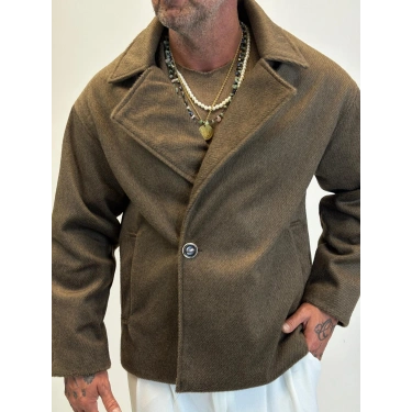 Fransız Cashmere Kruvaze Tek Düğme Kaban Kahve