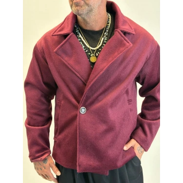 Fransız Cashmere Kruvaze Tek Düğme Kaban Mürdüm