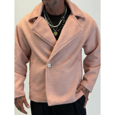 Fransız Cashmere Kruvaze Tek Düğme Kaban Pudra