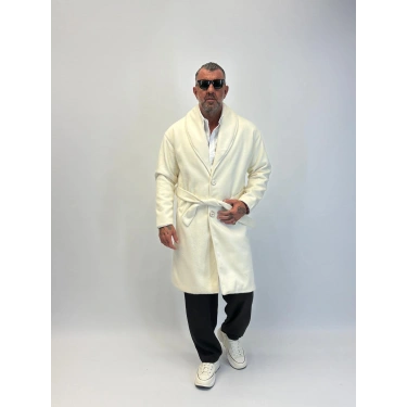 Fransız Cashmere Şalyaka Kaban Ekru