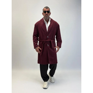 Fransız Cashmere Şalyaka Kaban Mürdüm