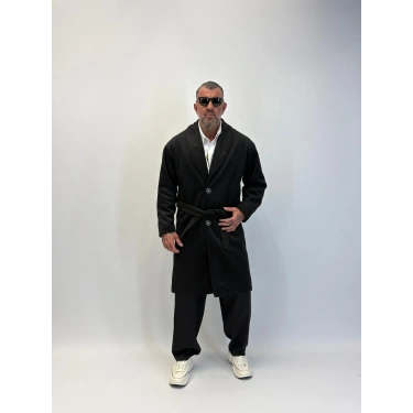 Fransız Cashmere Şalyaka Kaban Siyah