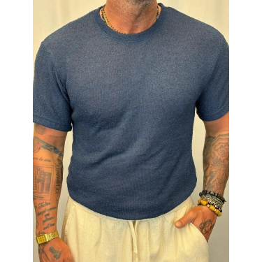 İnce Triko Bisiklet Yaka T-Shirt Lacivert