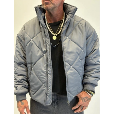 İnci Detaylı Kapitone Mont Gri