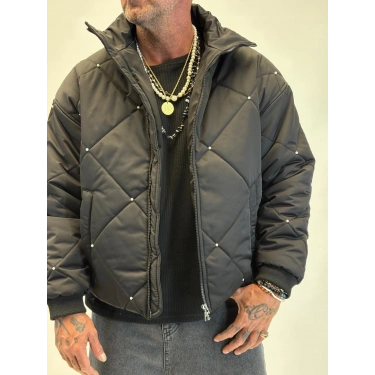 İnci Detaylı Kapitone Mont Siyah