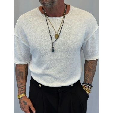 İnce Triko Oversize T-Shirt Beyaz