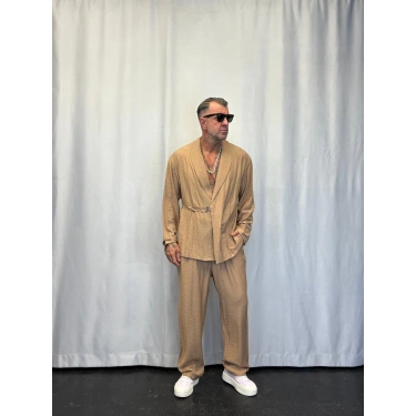 İpek Desenli Takım Elbise Camel