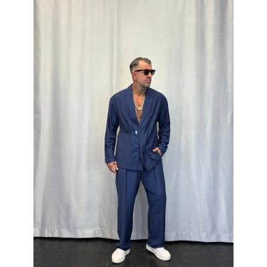 İpek Desenli Takım Elbise Lacivert