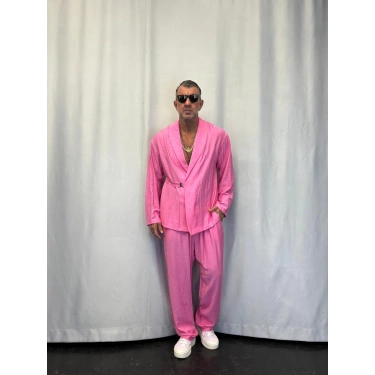 İpek Desenli Takım Elbise Pembe