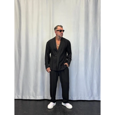 İpek Desenli Takım Elbise Siyah