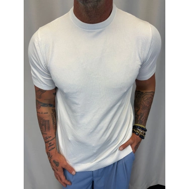 İpek Triko Bisiklet Yaka T-Shirt Beyaz