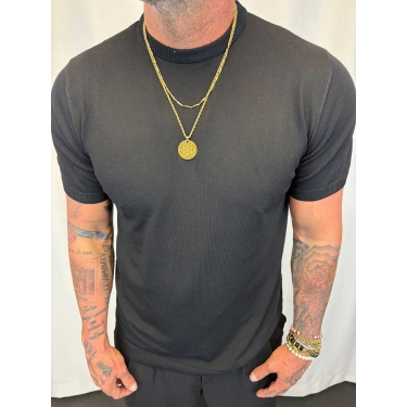 İpek Triko Bisiklet Yaka T-Shirt Siyah