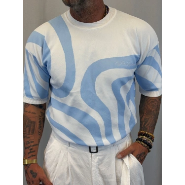 İpek Triko Dali T-Shirt Mavi