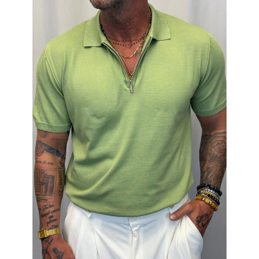 İpek Triko Fermuarlı T-Shirt Yeşil