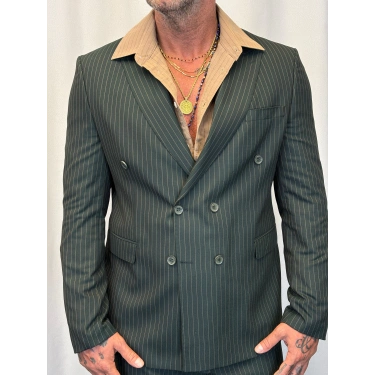 İtalyan Style Çizgili Takım Yeşil