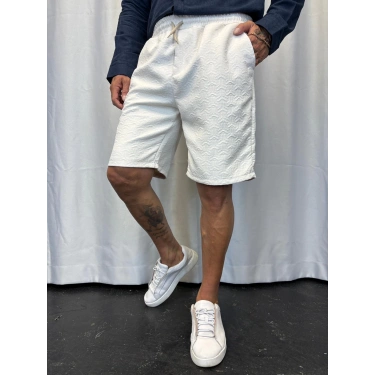 Jakarlı Şort Beyaz