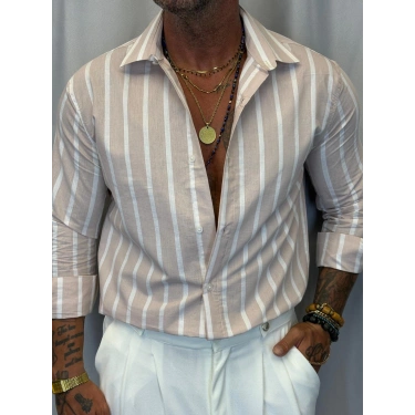 Kalın Çizgili Gömlek Bej