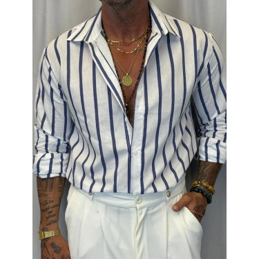 Kalın Çizgili Gömlek Beyaz