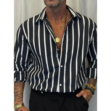 Kalın Çizgili Gömlek Siyah