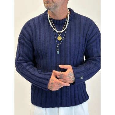 Kalın Fitilli Kazak Lacivert