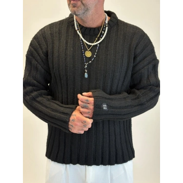 Kalın Fitilli Kazak Siyah