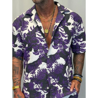 Kapitone Desenli Gömlek Mor