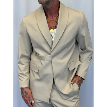 Kemer Detaylı Takım Elbise Bej