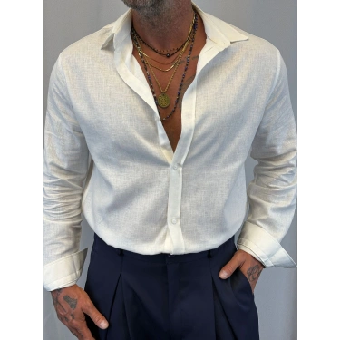 Keten Relax Fit Gömlek Beyaz