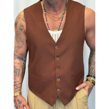 Kolsuz Gömlek Yelek Kahverengi