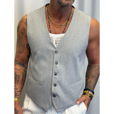 Kolsuz Gömlek Yelek Koyu Gri